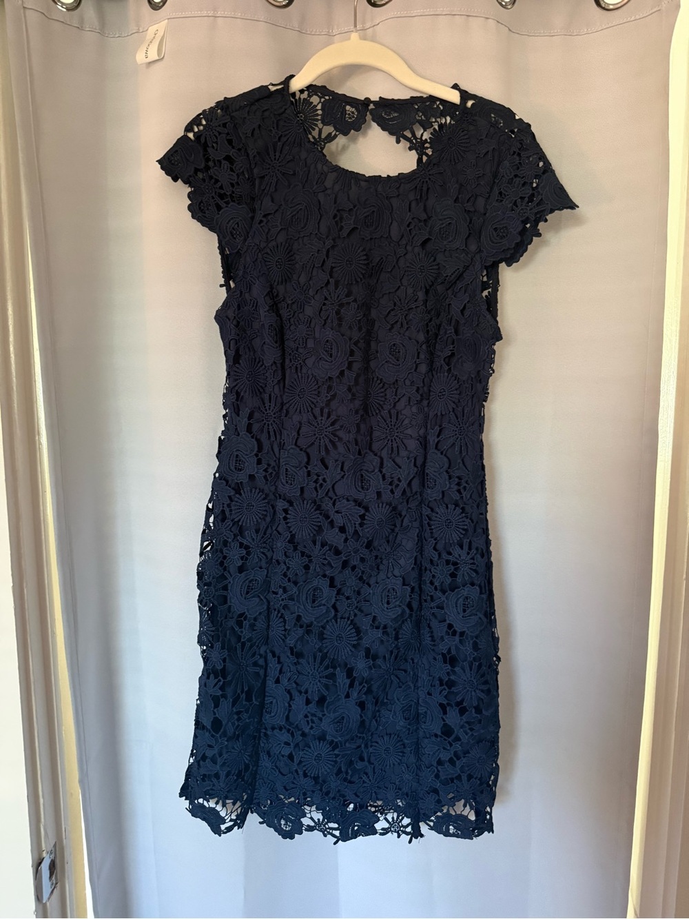 Lulu’s Navy Floral Lace Cap-Sleeve Dress
